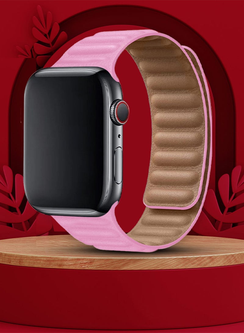 CATANES Replacement Band for Apple Watch Band 38mm 40mm 41mm (42mm Series 10) – Leather Link Strap Magnetic Loop Adjustable Bracelet - Pink - Image 4