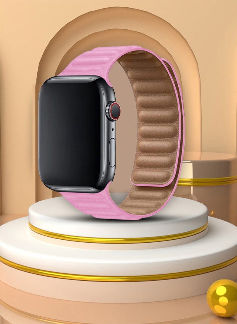 CATANES Replacement Band for Apple Watch Band 38mm 40mm 41mm (42mm Series 10) – Leather Link Strap Magnetic Loop Adjustable Bracelet - Pink - Image 3