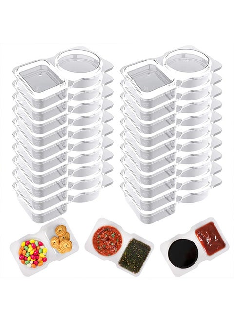 20 Pcs Double Compartment Condiment Container, Reusable Snack Containers, Condiment Containers with Lids, Sauce Containers for Snacks, Dips, Takeout, Travel and Outdoor Camping