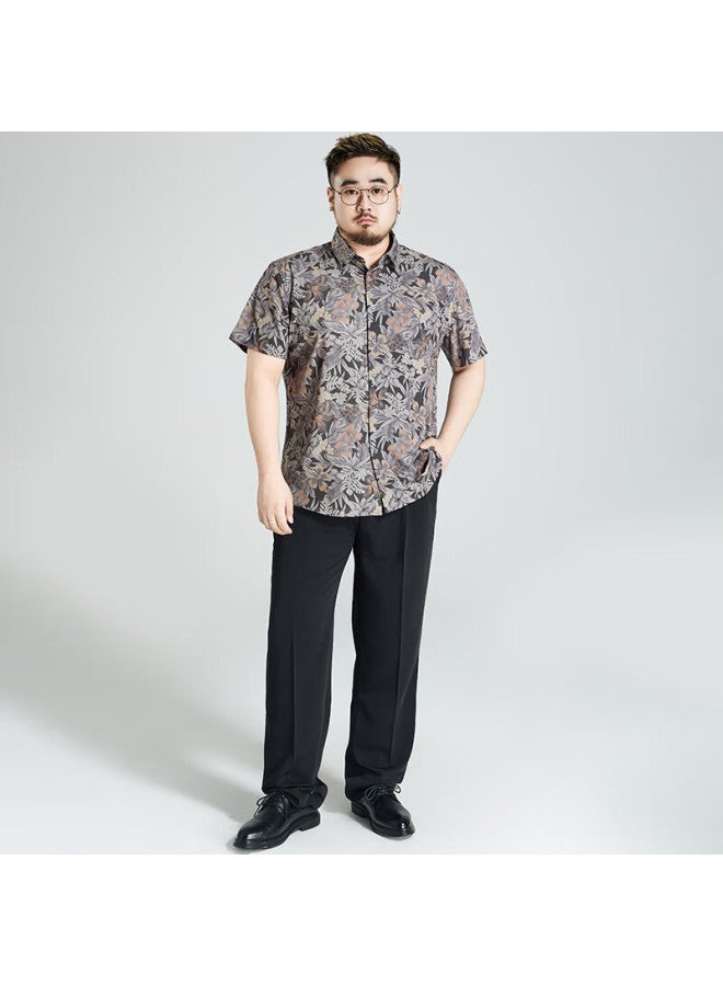 Ayoupang Plus Size Summer Elastic Seamless Floral Shirt Loose Fat Short Sleeve Oversized Fat Men's Shirt - Image 2