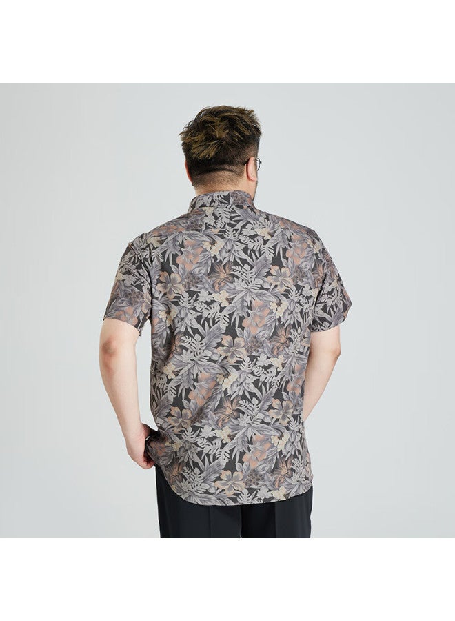 Ayoupang Plus Size Summer Elastic Seamless Floral Shirt Loose Fat Short Sleeve Oversized Fat Men's Shirt - Image 3