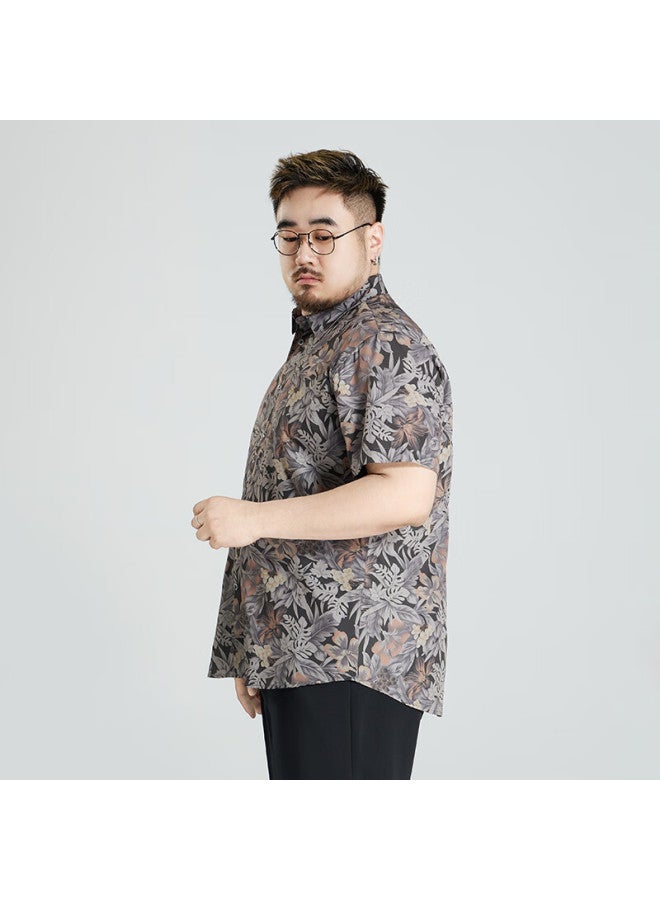 Ayoupang Plus Size Summer Elastic Seamless Floral Shirt Loose Fat Short Sleeve Oversized Fat Men's Shirt - Image 4