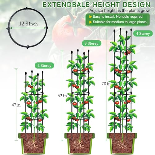 SupKing Tomato Cages for Garden Sturdy Metal Plant Stakes SupKing 2 Pack 47 Inch Tall Adjustable Heavy Duty Plant Support Cage Trellis for Outdoor Climbing Rose Vegetables Plants Flowers Comes 20 Twist Ties - Image 3