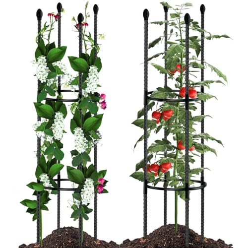SupKing Tomato Cages for Garden Sturdy Metal Plant Stakes SupKing 2 Pack 47 Inch Tall Adjustable Heavy Duty Plant Support Cage Trellis for Outdoor Climbing Rose Vegetables Plants Flowers Comes 20 Twist Ties - Image 1