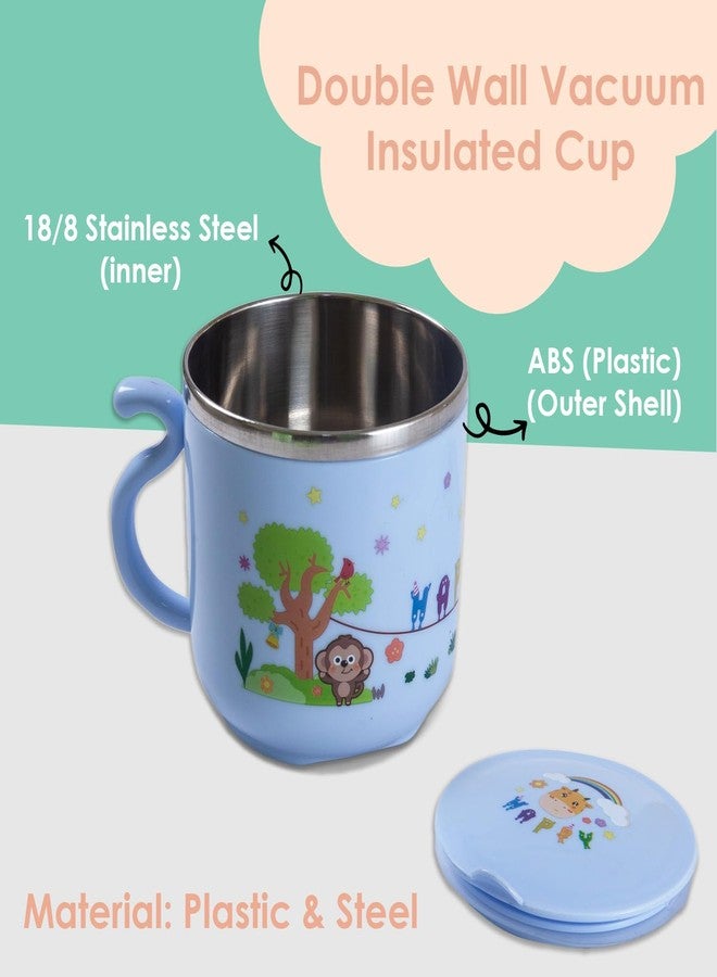 BabyMoo كوب حليب للأطفال من بيبي مو، كوب بتصميم كرتوني خالٍ من مادة BPA مع غطاء، كوب من الفولاذ المقاوم للصدأ للأطفال والصغار، كوب معزول بتفريغ الهواء بجدار مزدوج - 270 مل (أزرق) - Image 5