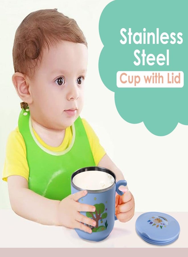BabyMoo كوب حليب للأطفال من بيبي مو، كوب بتصميم كرتوني خالٍ من مادة BPA مع غطاء، كوب من الفولاذ المقاوم للصدأ للأطفال والصغار، كوب معزول بتفريغ الهواء بجدار مزدوج - 270 مل (أزرق) - Image 2