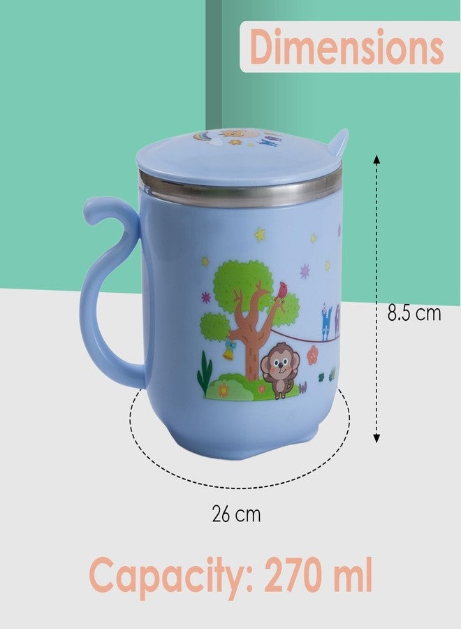BabyMoo كوب حليب للأطفال من بيبي مو، كوب بتصميم كرتوني خالٍ من مادة BPA مع غطاء، كوب من الفولاذ المقاوم للصدأ للأطفال والصغار، كوب معزول بتفريغ الهواء بجدار مزدوج - 270 مل (أزرق) - Image 4