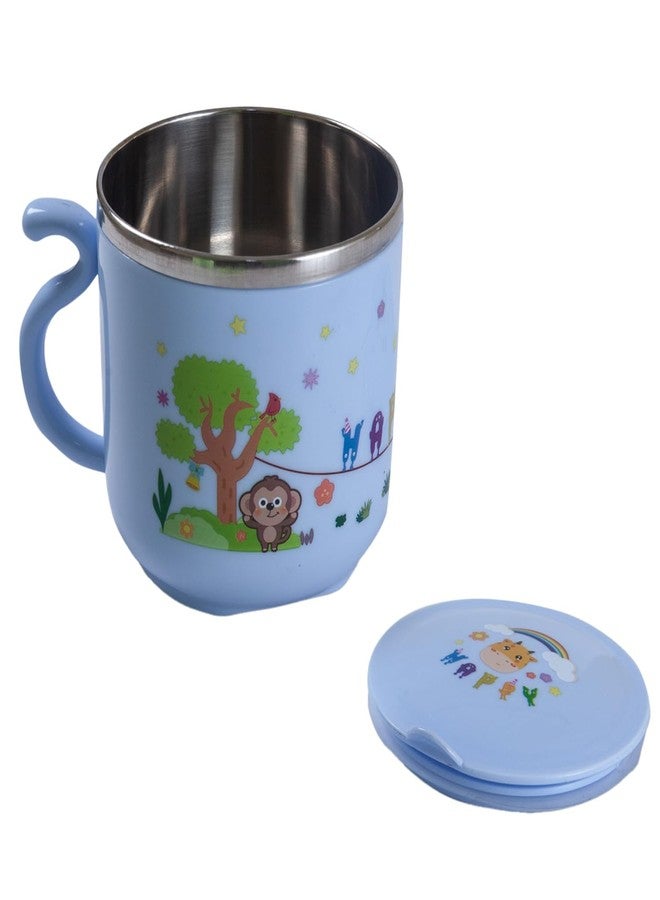 BabyMoo كوب حليب للأطفال من بيبي مو، كوب بتصميم كرتوني خالٍ من مادة BPA مع غطاء، كوب من الفولاذ المقاوم للصدأ للأطفال والصغار، كوب معزول بتفريغ الهواء بجدار مزدوج - 270 مل (أزرق) - Image 1
