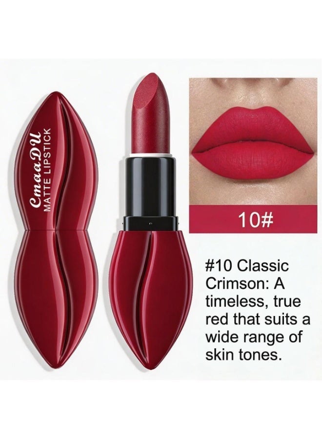 CmaaDu Matte Velvet Lipstick, 3.5g High-Pigment Lip Color, Waterproof & Smudge-Proof Cream Stick, Non-Drying Finish - #10 Classic Crimson - Image 3