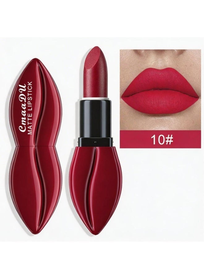 CmaaDu Matte Velvet Lipstick, 3.5g High-Pigment Lip Color, Waterproof & Smudge-Proof Cream Stick, Non-Drying Finish - #10 Classic Crimson - Image 2