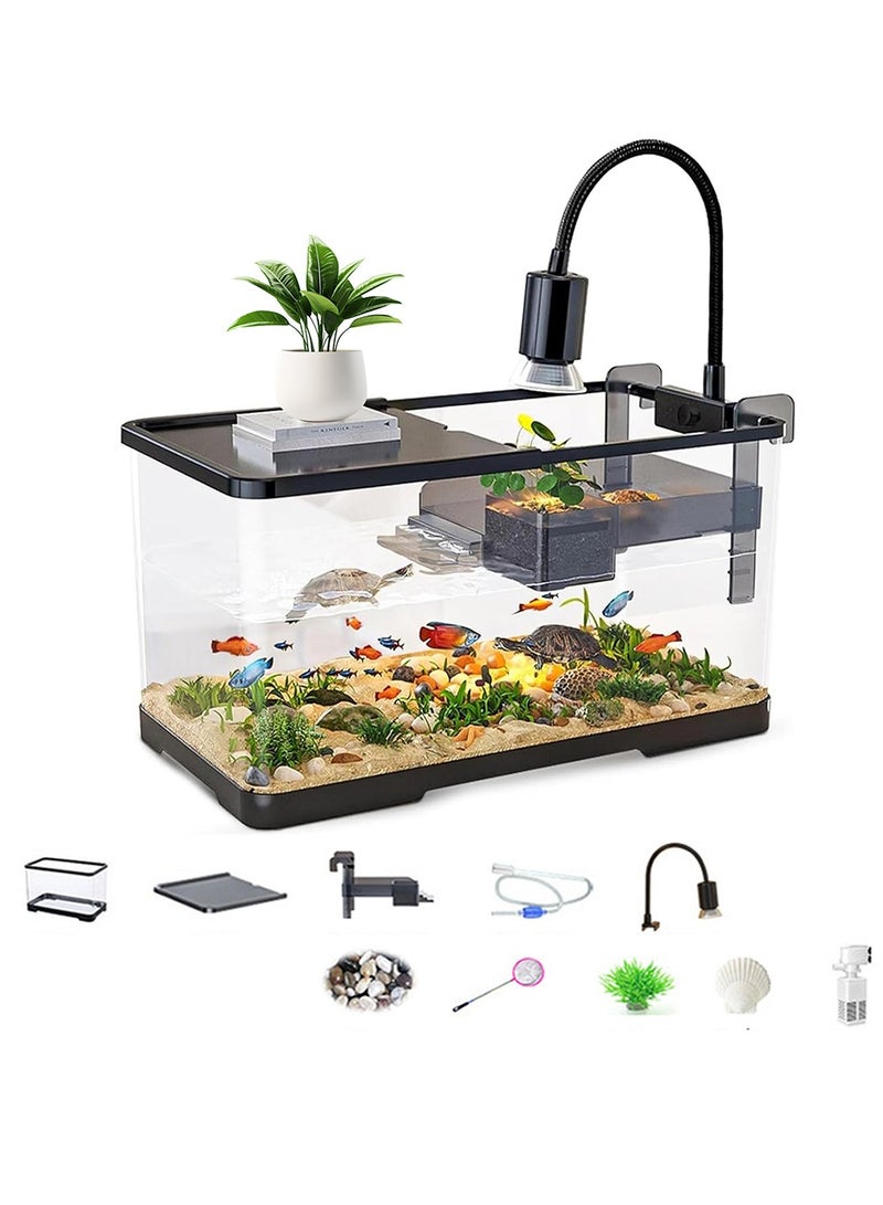 0TO1 TECH Fish Aquarium, Fish Tank Kit Ultra Clear Bowls with Light and Oxygen Pump,Turtle Tank Starter Kit,Bottom Drainage,Multi-Function Areas for Turtles,Betta,Goldfish,Amphibians,Reptiles(40 * 21cm) - Image 1