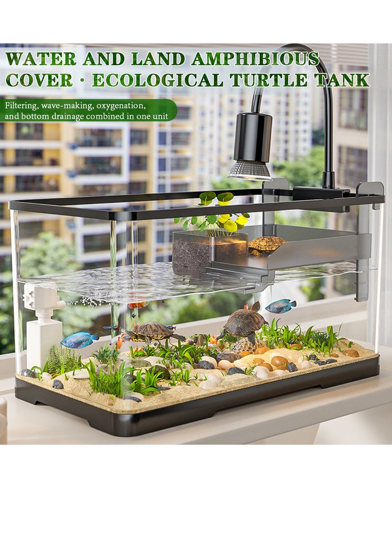 0TO1 TECH Fish Aquarium, Fish Tank Kit Ultra Clear Bowls with Light and Oxygen Pump,Turtle Tank Starter Kit,Bottom Drainage,Multi-Function Areas for Turtles,Betta,Goldfish,Amphibians,Reptiles(40 * 21cm) - Image 2