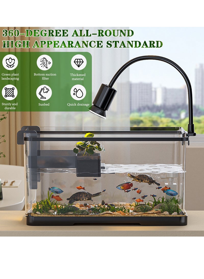 0TO1 TECH Fish Aquarium, Fish Tank Kit Ultra Clear Bowls with Light and Oxygen Pump,Turtle Tank Starter Kit,Bottom Drainage,Multi-Function Areas for Turtles,Betta,Goldfish,Amphibians,Reptiles(40 * 21cm) - Image 3