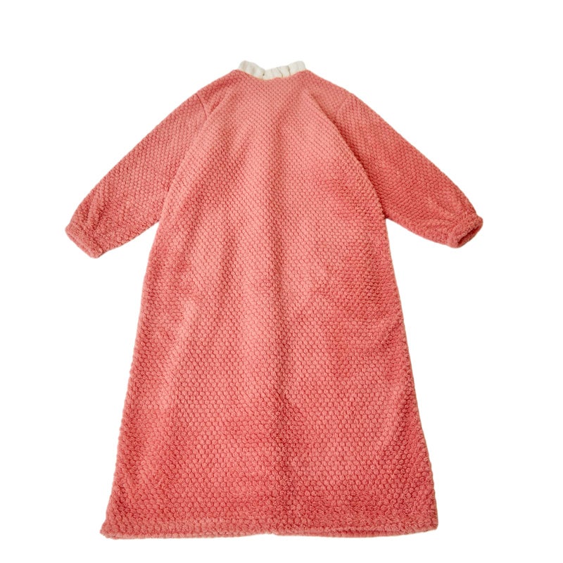 RONGTAI Womens Robe Long Soft Plush Bathrobe with Pockets Cozy Warm Button Down Night Gowns Pink S - Image 5