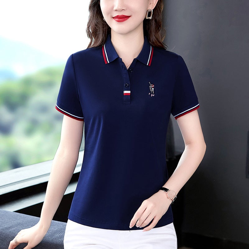 2022 New Summer Womens Collared Polo Tee Casual Loose Plus Size 261 Taro  - Image 2