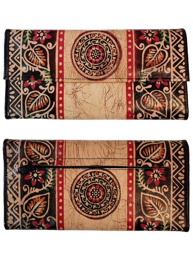 CLASSIQUE Shantiniketan Batik Print Leather 10inch Large Clutch Handpurse For Women (Black) - Image 1