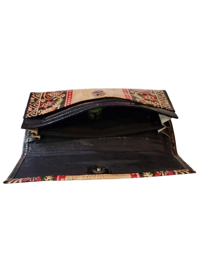 CLASSIQUE Shantiniketan Batik Print Leather 10inch Large Clutch Handpurse For Women (Black) - Image 5