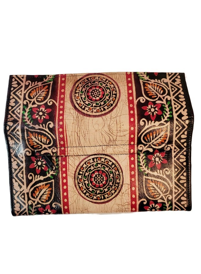 CLASSIQUE Shantiniketan Batik Print Leather 10inch Large Clutch Handpurse For Women (Black) - Image 4