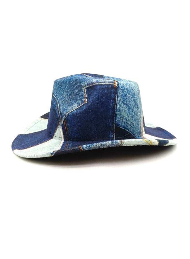 Denim Patchwork Cowboy Hat, Western Style, Blue & Light Wash, 56-58 cm - Image 4