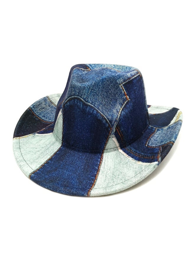Denim Patchwork Cowboy Hat, Western Style, Blue & Light Wash, 56-58 cm - Image 1