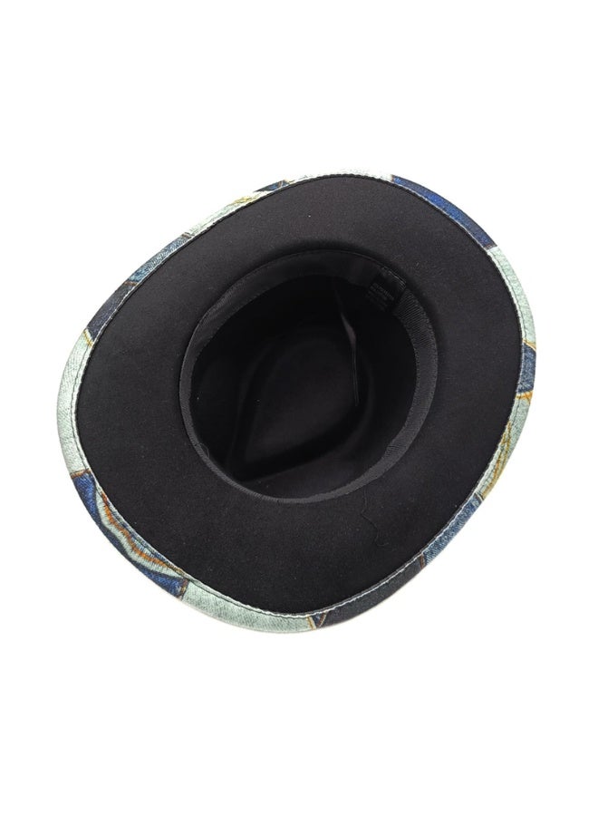 Denim Patchwork Cowboy Hat, Western Style, Blue & Light Wash, 56-58 cm - Image 2