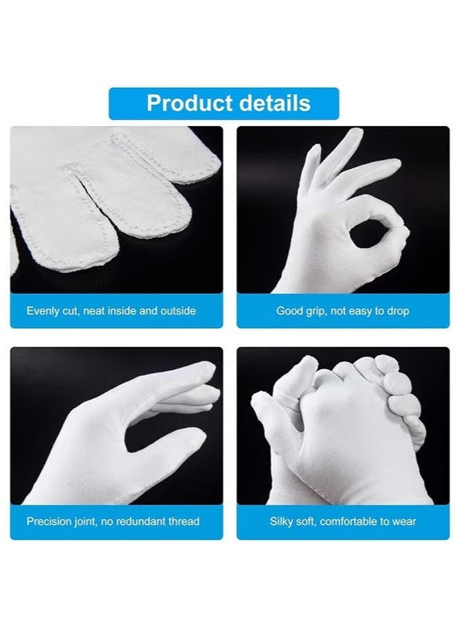 Generic 6 Pairs White Cotton Gloves, White Gloves for Inspection Photo Jewelry Silver Coin Archive Serving Costume, Cotton Gloves for Dry Hands Women Men Eczema Moisturizing SPA  - Image 5