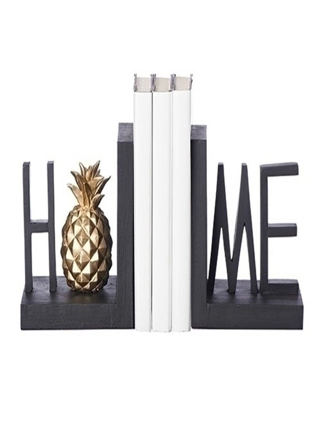 Home Pineapple Industrial Matte Black 5.5 x 7 Resin Stone Bookends, Set of 2