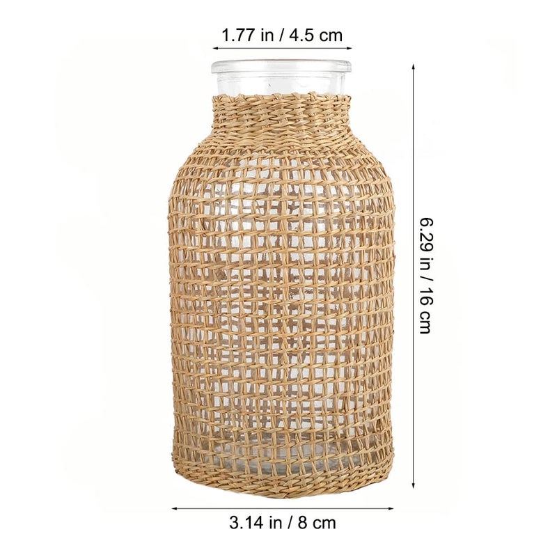 DOITOOL Glass Flower Vase with Rattan Cover, 6.29" Tall Rattan Vase, Wicker for Flowers, Boho Decor, Bud Vintage Country for Home Table Centerpiece, Farmhouse Decoration (S) - Image 5