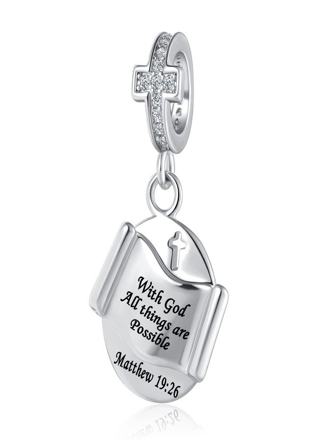 QeenseKc With God All Things Are Possible Charm Religious Bible Verse Quote Scripture Bead for Pandora Bracelet - Image 1