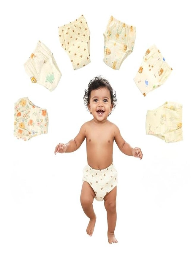 أو بيبي سراويل تدريب قابلة لإعادة الاستخدام من قماش الموسلين من أوبابي - سراويل تدريب ناعمة للأطفال الصغار من قطن الموسلين - تصميم يسمح بمرور الهواء وعالي الامتصاص (مقاسات: 6 أشهر، 12 شهرًا، 6) لون أبيض كريمي - Image 1