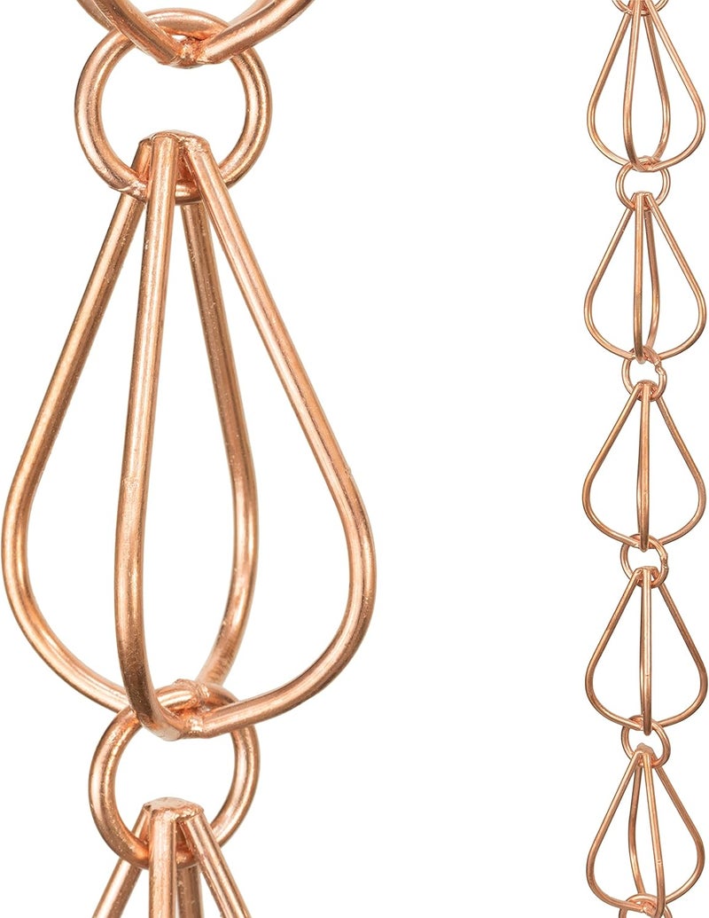 Monarch Rain Chains Pure Copper Teardrop Rain Chain, 8.5 ft Decorative Rain Catcher Chain for Gutters, Rain Chains for Outside, Rain Gutter Replacement Downspout - Image 1