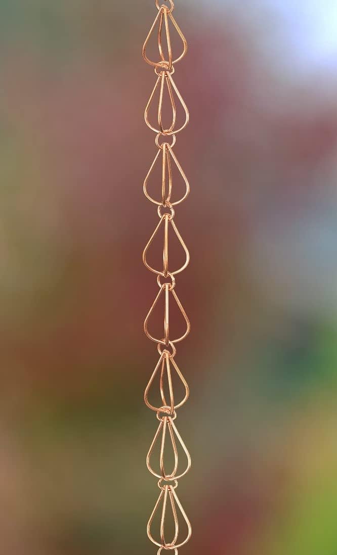 Monarch Rain Chains Pure Copper Teardrop Rain Chain, 8.5 ft Decorative Rain Catcher Chain for Gutters, Rain Chains for Outside, Rain Gutter Replacement Downspout - Image 3