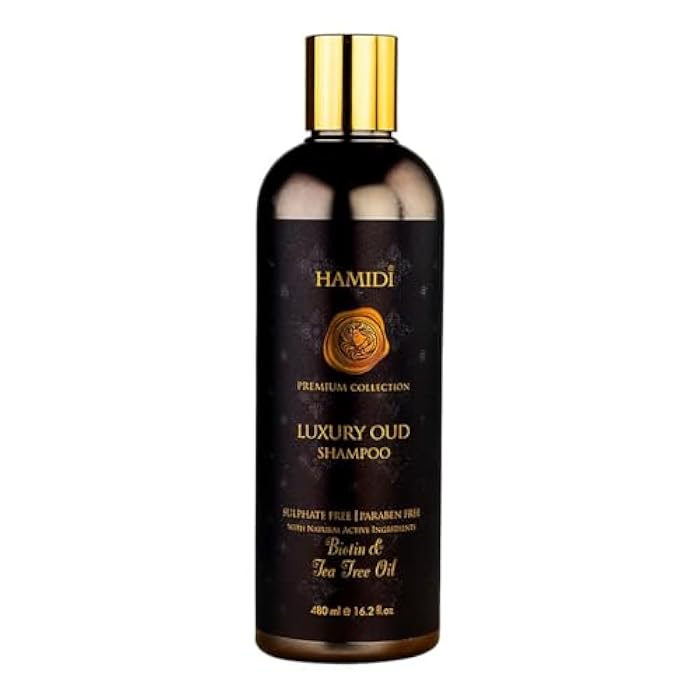 Hamidi Luxury Oud Shampoo 480ml – Biotin & Tea Tree Oil - Sulphate & Paraben Free - Hair Fall Control - With Aloe Vera, Green Tea & Vitamin E - Softening & Strengthening Formula - Image 1