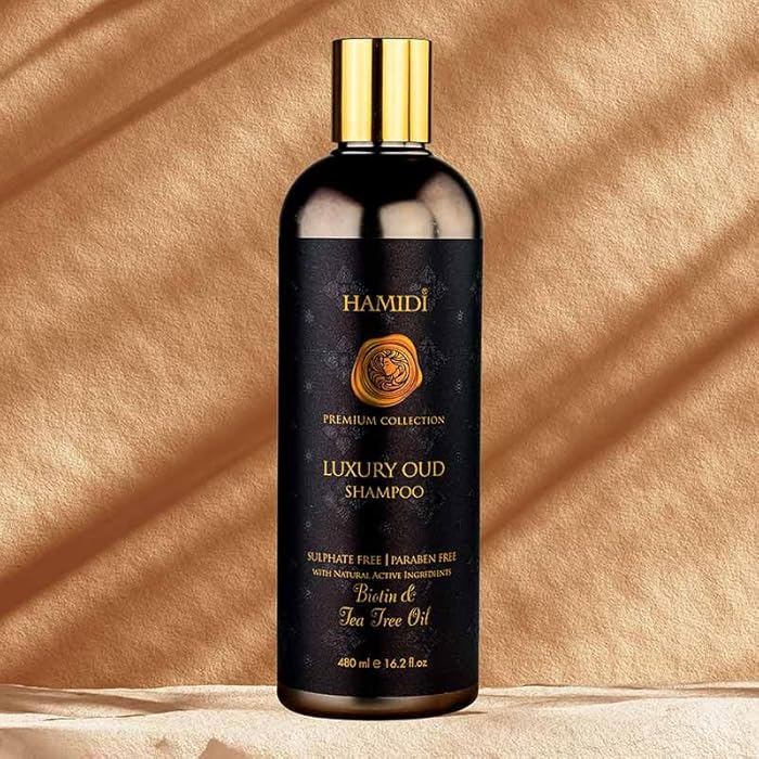 Hamidi Luxury Oud Shampoo 480ml – Biotin & Tea Tree Oil - Sulphate & Paraben Free - Hair Fall Control - With Aloe Vera, Green Tea & Vitamin E - Softening & Strengthening Formula - Image 2