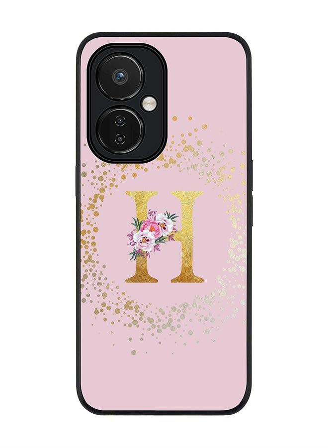 Stylizedd Rugged Black edge case for Nord CE 3 Lite Slim fit Soft Case Flexible Rubber Edges Anti Drop TPU Gel Thin Cover - Custom Monogram Initial Letter Floral Pattern Alphabet - H - Pink - Image 1
