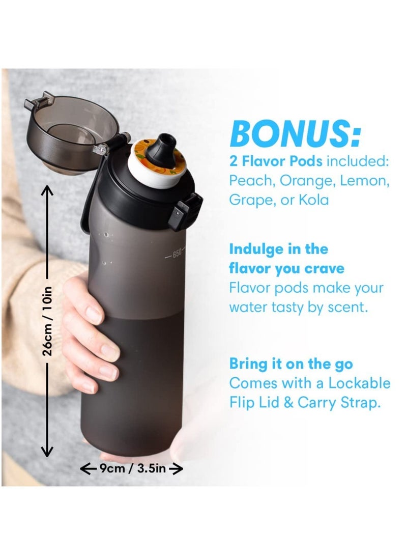 Generic - Flavored Water Bottle with Straw - 650mL Infuser Bottle Includes 2 Flavor Pods, Flip Lid, Wide-Mouth Cap, Carry Strap, Leakproof, BPA-Free, Black, Ideal for Gym and Fitness Activities. - Image 1