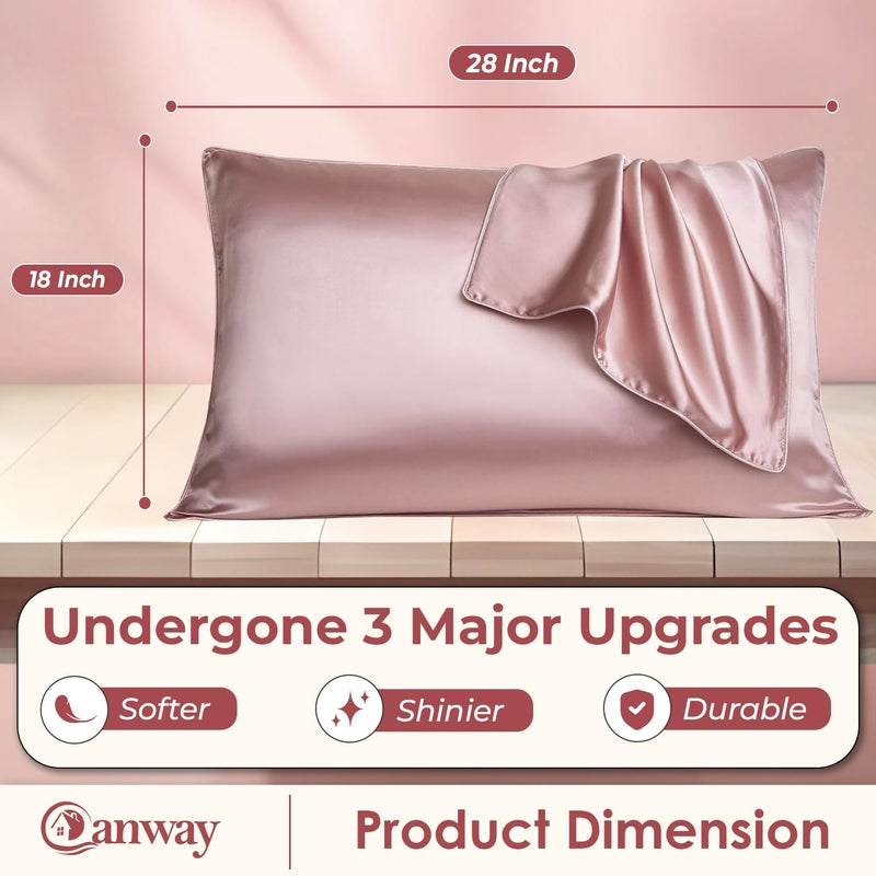 Canway CANWAY 2 Pieces Satin Silk Pillow Cases and Free 3 Pieces Silk Scrunchies, Super Soft Envelope End Design Pillow Cover, Good for Hair and Skin (Rose Pink) (28x18 Inches)  - Image 2