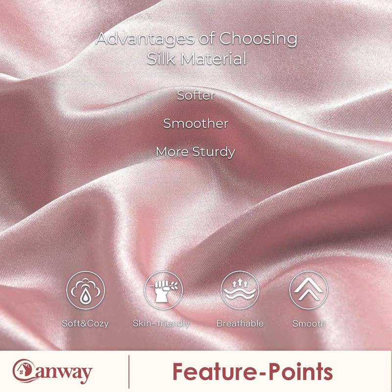 Canway CANWAY 2 Pieces Satin Silk Pillow Cases and Free 3 Pieces Silk Scrunchies, Super Soft Envelope End Design Pillow Cover, Good for Hair and Skin (Rose Pink) (28x18 Inches)  - Image 4