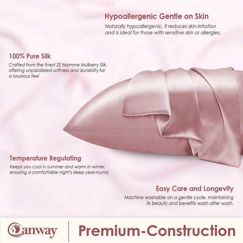 Canway CANWAY 2 Pieces Satin Silk Pillow Cases and Free 3 Pieces Silk Scrunchies, Super Soft Envelope End Design Pillow Cover, Good for Hair and Skin (Rose Pink) (28x18 Inches)  - Image 3