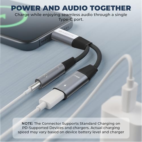 Amkette Adapt Type-C to 3.5mm Audio Adapter with PD Standard Charging | Hi-Res DAC | Simultaneous Music & Charging | Aluminium Alloy Body, Braided Cable | Compatible with PD-Supported Type-C Devices - Image 2