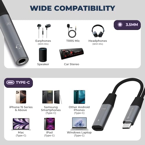Amkette Adapt Type-C to 3.5mm Audio Adapter with PD Standard Charging | Hi-Res DAC | Simultaneous Music & Charging | Aluminium Alloy Body, Braided Cable | Compatible with PD-Supported Type-C Devices - Image 4
