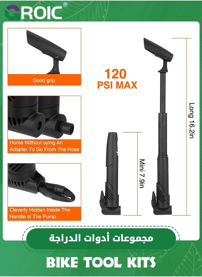 GROIC Bicycle Repair Bag & Bicycle Tire Pump, Home Bike Tool Portable Patches Fixes, Inflator, Maintenance for Camping Travel Essentials Tool Bag Bike Repair Tool Kit Safety Emergency All in One Tool  - Image 5