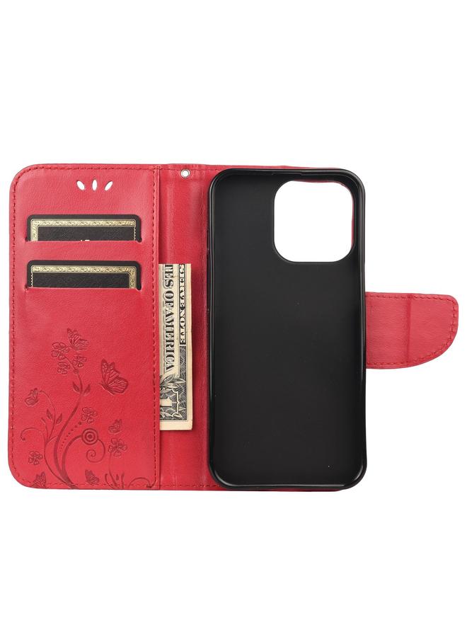 زبون جراب جلدي بتصميم زهرة الفراشة لهاتف iPhone 13 مع حامل وفتحات للبطاقات ومحفظة - Image 4