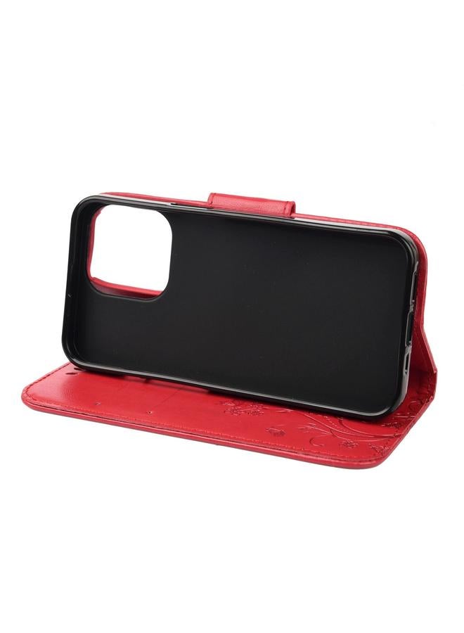 زبون جراب جلدي بتصميم زهرة الفراشة لهاتف iPhone 13 مع حامل وفتحات للبطاقات ومحفظة - Image 5