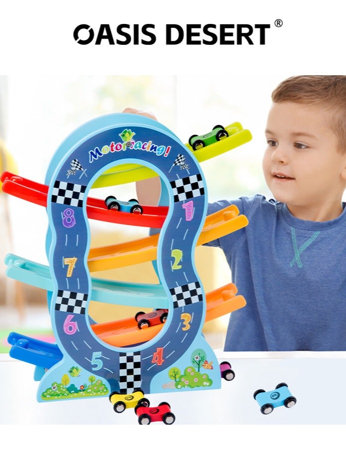OASIS DESERT 6 Layer O Shaped Wooden Children's Sliding Racing Game Track Toy Car Set Includes 6 Racing Cars - Image 2