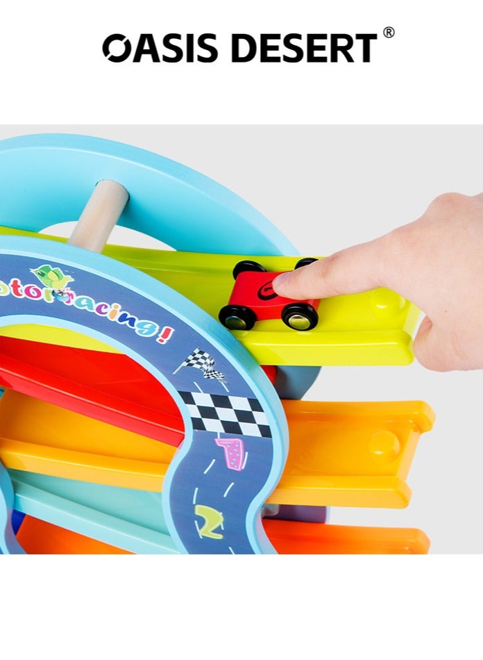 OASIS DESERT 6 Layer O Shaped Wooden Children's Sliding Racing Game Track Toy Car Set Includes 6 Racing Cars - Image 3