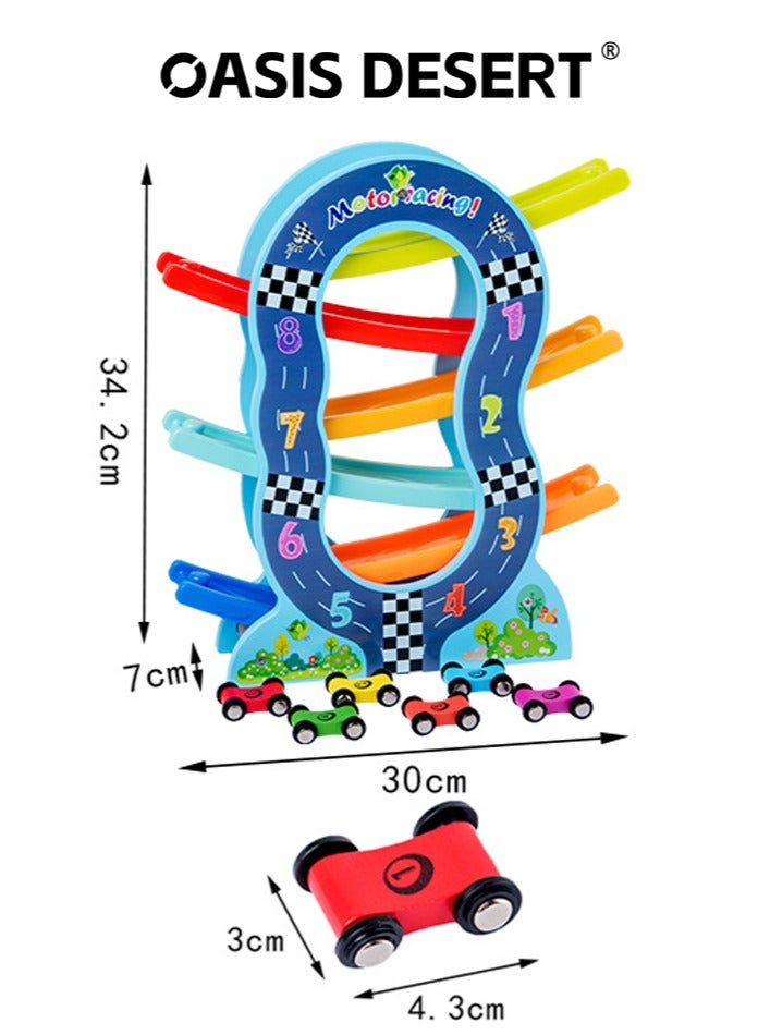 OASIS DESERT 6 Layer O Shaped Wooden Children's Sliding Racing Game Track Toy Car Set Includes 6 Racing Cars - Image 4