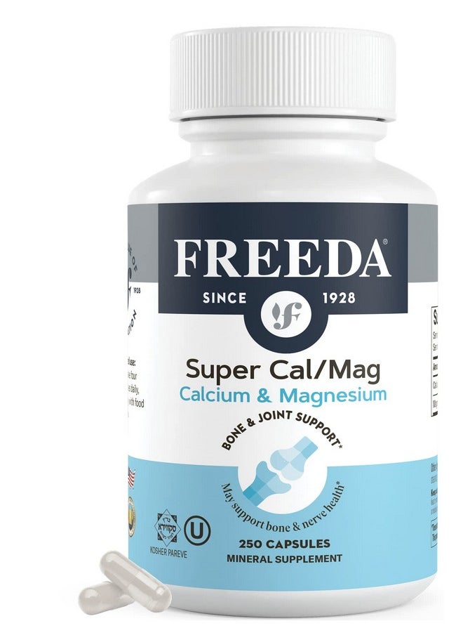 Freeda Super Cal/Mag Calcium Magnesium Kosher Magnesium And Calcium Supplements For Women & Men Calmag Bone & Joint Support Vegetarian/Vegan Calcium And Magnesium Supplement (250 Capsules)  - Image 1