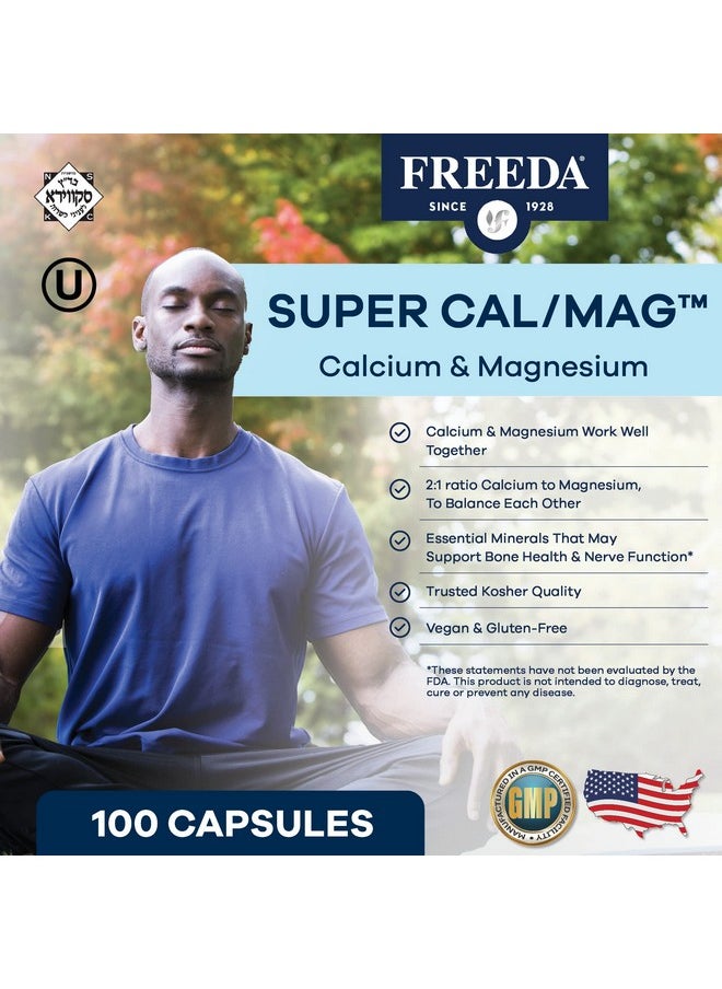 Freeda Super Cal/Mag Calcium Magnesium Kosher Magnesium And Calcium Supplements For Women & Men Calmag Bone & Joint Support Vegetarian/Vegan Calcium And Magnesium Supplement (250 Capsules)  - Image 2