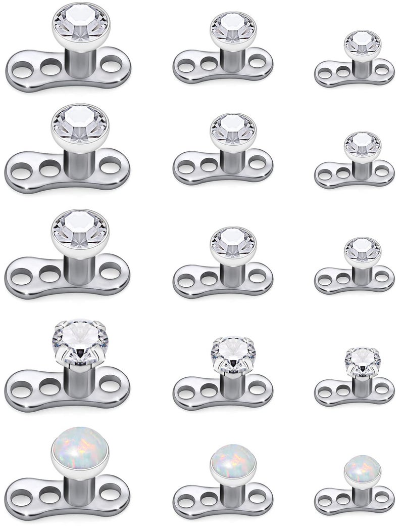 Ocptiy 14G Titanium Dermal Piercing Jewelry Opal Dermal Top Piercing Base Kit Internally Threaded Stainless Surgical Steel Diamond Stud Piercing Ball Jewelry for Women & Men - Image 1
